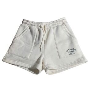HWLF Thy Kingdom Come Fleece Sweat Shorts Cream Graphic Pockets Womens Medium